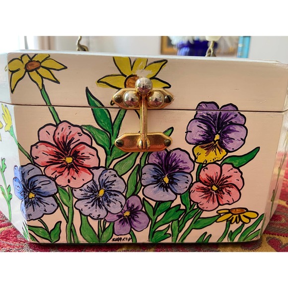 Vintage 1960s 70s Hand Painted Decoupage Box Purse Signed Annie Laurie - Picture 3 of 7